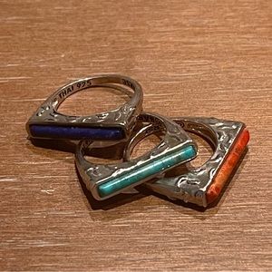 Barse three ring set NWOT lapis, turquoise, sponge coral sterling silver size 6